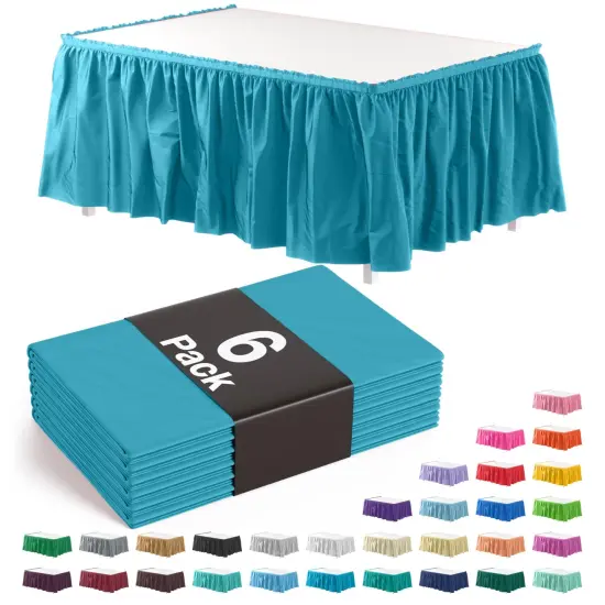 Ruffle Disposable Table Skirt 14 Ft Long Pleated Table Skirts with Adhesive Strip &ndash; Fits 6ft+ Rectangle or Round Tables &ndash; Ideal for Birthday Parties, Gender Reveal, Baby Showers & Event Decorations 6 pack by Exquisite Turquoise {1}