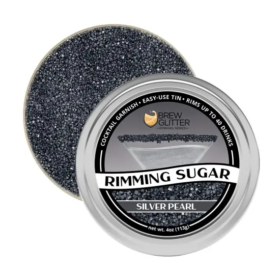 Brew Glitter - Silver Pearl Rimming Sugar (4oz, 1x Bar Tin) Cocktail Garnish for Mixed Drinks & Refreshments {5}
