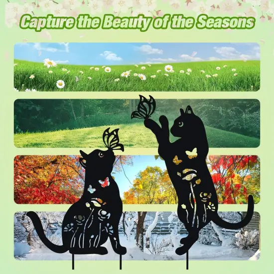 Metal Cat Decor for Outside - 2 Pack Garden Stakes Decorative {4}