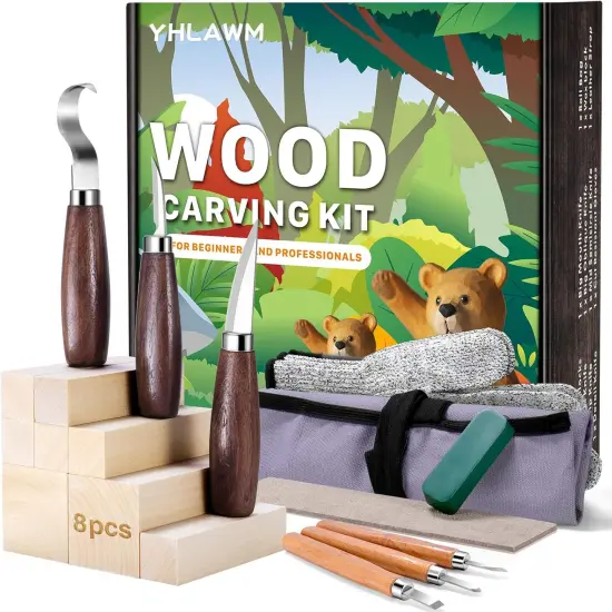 18 Pcs Wood Carving Kit with 6 Pcs Carving Knives & 8 Pcs Basswood Blocks {1}