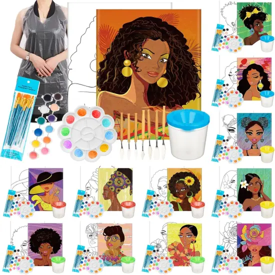 12 Pack Sip and Paint Kit Pre Drawn Canvas {1}