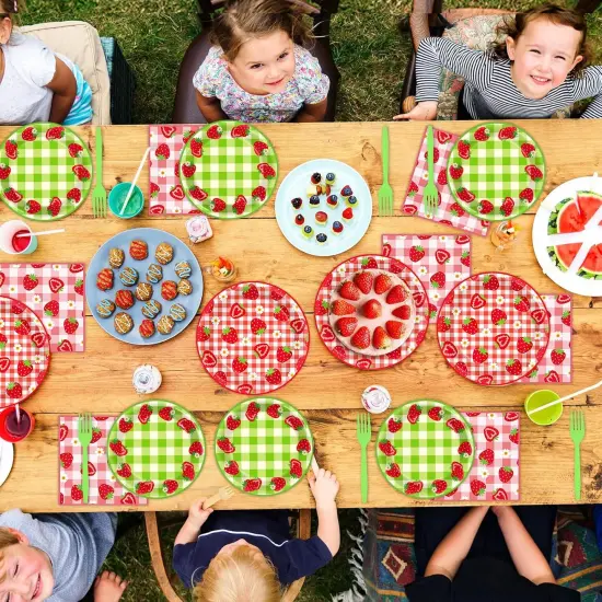96Pcs Strawberry Party Plates and Napkins Birthday Party Supplies Spring Summer Fruit Paper Dessert Plates Strawberry Themed Tableware Set Disposable for 24 Guests 1st Birthday Party Decorations {5}