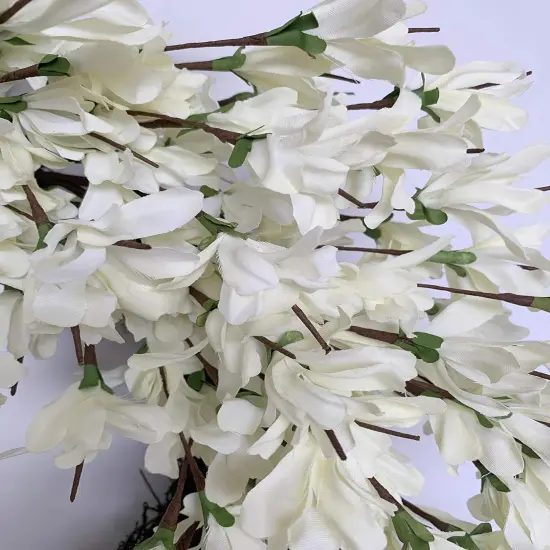 White Cream Forsythia Wreath 24 Inch Spring Front Door Blossom Cluster Flower {5}