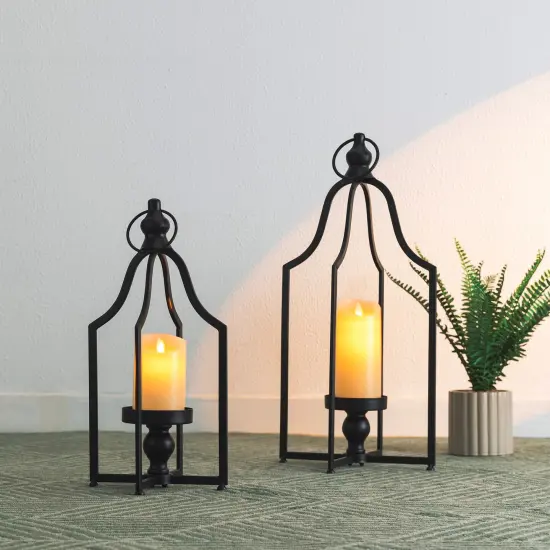 Set of 2 Modern Black Metal Foldable Lanterns Spring Wedding Hanging Candle Holders {2}