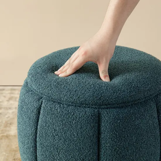 19"H Boucle Upholstered Storage Ottoman Stool with Rubberwood Feet Blue {3}