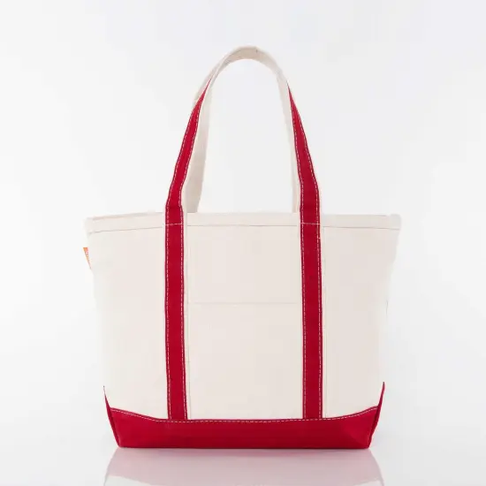 Medium Classic Tote -- 18 oz. Heavyweight Durable Canvas -- Natural Canvas & Red Color {1}