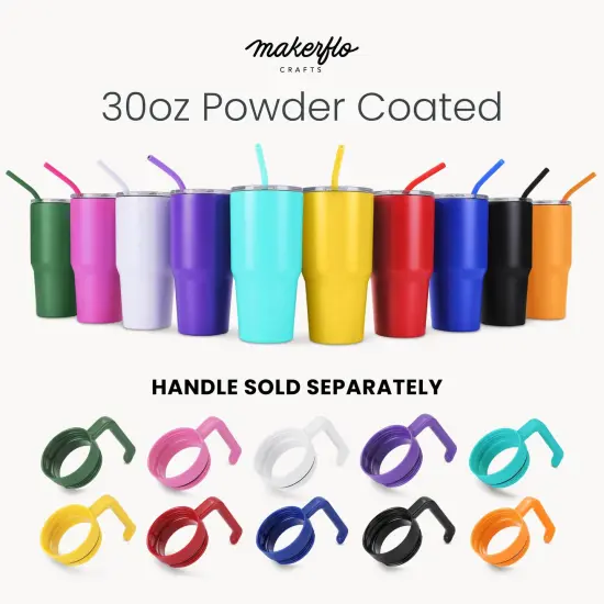 Makerflo 30 oz Powder Coated Tumbler and Handle Sold Separately, Includes a Sliding Splash & Leak Proof Lid, Ideal for Craft and Personalization (Laser Engraving, UV DTF, Epoxy, and Vinyl) {8}