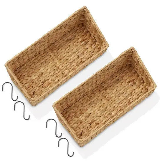 2pk Hanging Baskets with Hooks, Woven Wicker Hyacinth Wall Mount Storage Bins Natural {2}