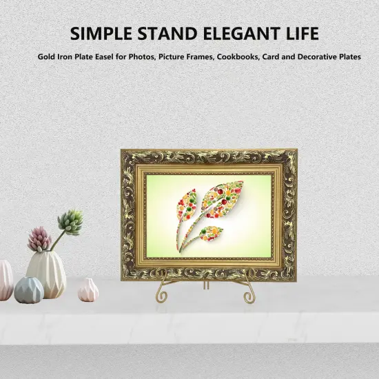 Gold Plate Stand, 6 Inch Decorative Plate Holder for Displaying Platters, Heavy-Duty Metal Easel Stand for Picture, Photo Frame, Plates, Books and Round Objects {4}