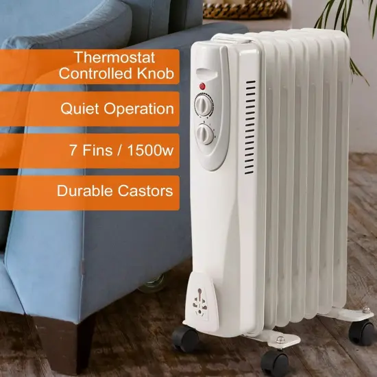 Portable Oil Filled Radiator Space Heater, 1500W, 7-Fin & 3 Heat Settings {2}