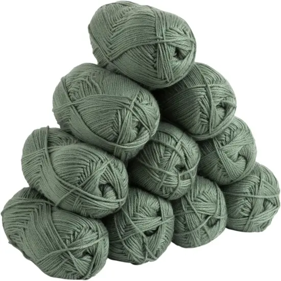 Mighty Stitch Acrylic and Superwash Wool Blend Worsted Weight Green Yarn Pack - 10 skeins of 100g Each - 2080 Yards Total (Sage) {2}