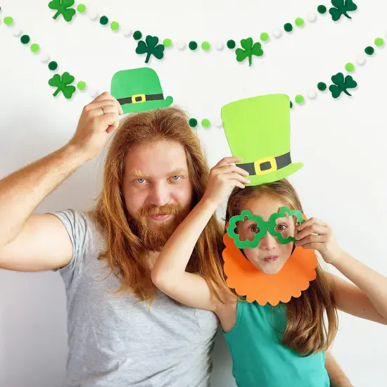 Whaline 8.2Ft St. Patrick's Day Felt Pom Pom Banner Lucky Shamrock Garland Green White Pom Ball Clover Decorative Irish Hanging Bunting Garland for St. Patrick's Day Home Mantel Wall Decor {3}