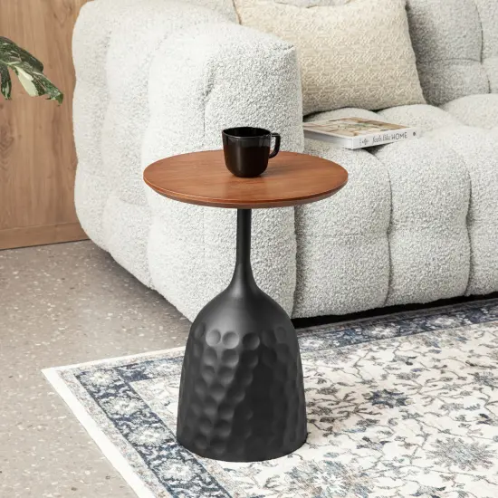 Metal Wine Bottle Shaped Accent Table With Wooden Top {1}