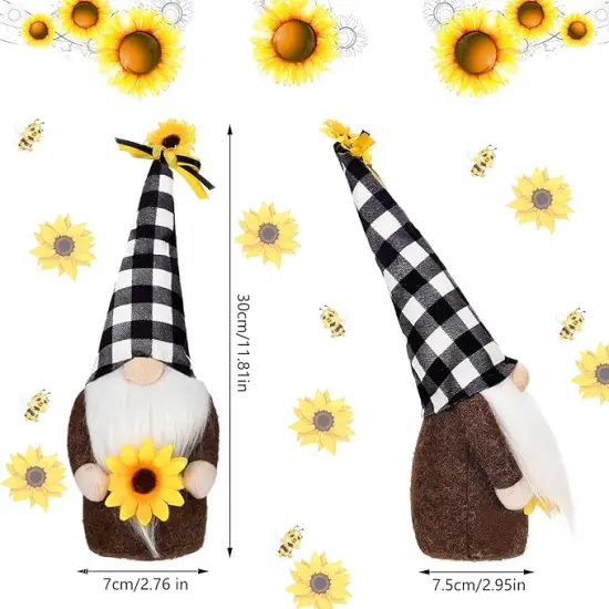 3 Pieces Fall Sunflower Swedish Gnomes Decor Sunflower Buffalo Plaid Rustic Tiered Tray Decorations Plush Tiered Tray Gnomes Ornaments for Home Garden Kitchen Decor {3}