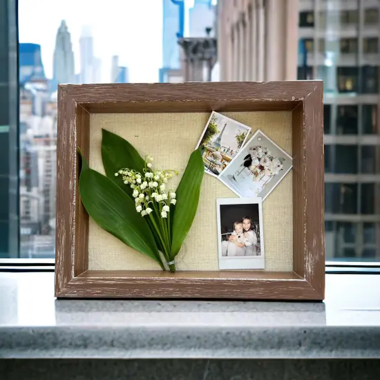 Shadow Box Picture Frame 8x8 Natural Wood Display Case with Linen Back for Memorabilia, Pins, Awards, Medals, Tickets and Photos - Weathered Brown {3}
