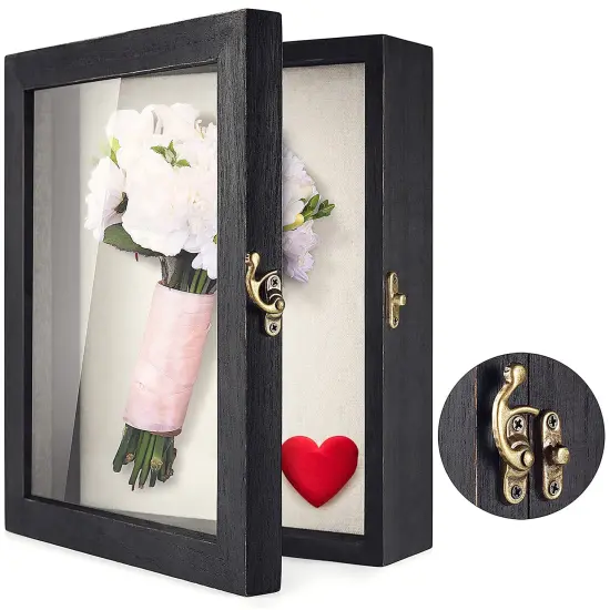Shadow Box for Flowers 8 x 10 Shadowbox Display Case Picture Frame with Glass Window Door Wedding Bouquet Memorabilia Medals Military Photos Memory Box for Keepsakes - Rustic Black {2}