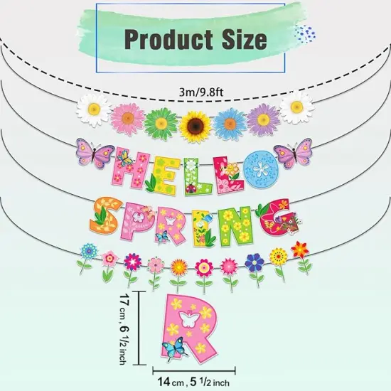 Spring Banner, NO-DIY Spring Decorations includes Hello Spring Banner, Spring Flower Garland and Spring Garland, Spring Party Decorations for Spring Easter Mantel Fireplace Hanging Decor {3}