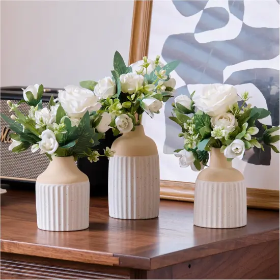 3 Pcs Silk Roses Artificial Flowers with Vase, Fake Flowers in Vases {1}