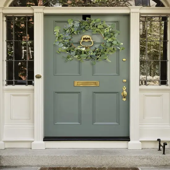 Eucalyptus Wreaths for Front Door 20", Handmade Green Leaves Wreath {4}