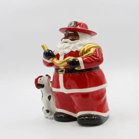 African American Firefighter Christmas Santa with Dalmation Dog Cookie Jar, Home Décor, Gift for Her, Him, Dad, Mom, Kitchen Décor {6}