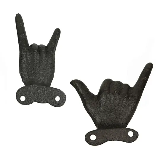 Set of 6 Cast Iron Hand Gesture Hooks Vintage Finish Hangers {10}