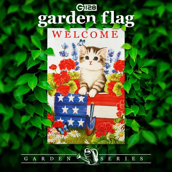 G128 Welcome Kitten Patriotic Garden Flag 12x18 In Double Sided Independence Day Yard Garden Lawn Decoration {2}