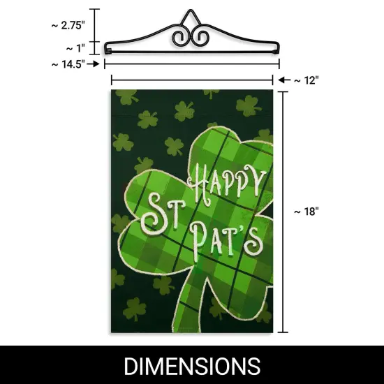 G128 Combo Pack Garden Flag Hanger 14IN & Garden Flag Happy St. Patrick's Day Plaid Shamrock Printed 12x18IN Double Sided {2}