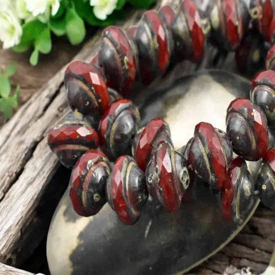 *15* 8x10mm Red Opaline Picasso Saturn Beads {6}