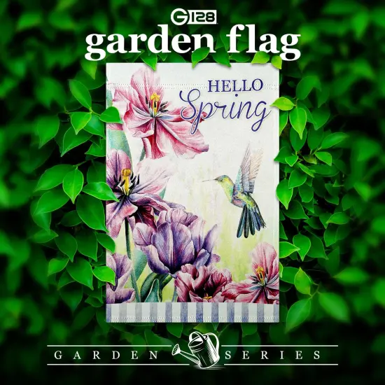 G128 Hello Spring Hummingbird Flowers Garden Flag 12x18 In Double Sided Spring Yard Garden Lawn Decoration {2}