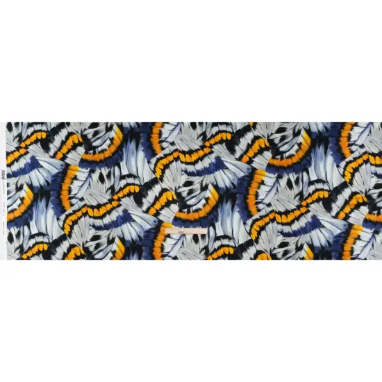 1 Yard Silk Charmeuse Butterfly Wing Print Italian Made Golden, Yellow & Navy Gray, 53 Inches Width {3}