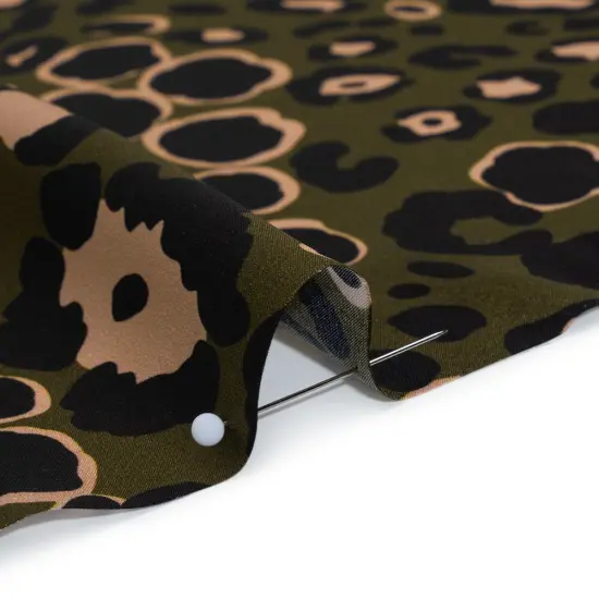 1 Yard Dark Olive Green Silk Charmeuse Print Animal Spots Made in Italy 53" Width {2}