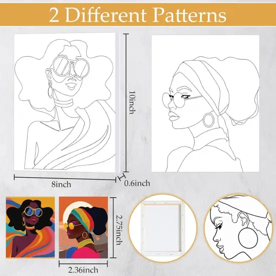 2 Pack Pre Drawn Canvas Painting Kit - 8" x 10" (Fashionable Women) {3}