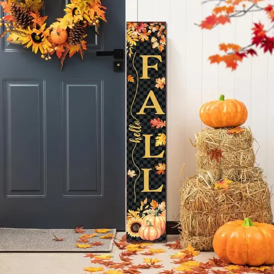 Farmhouse Autumn Wooden Welcome Sign Stand (Black) {2}