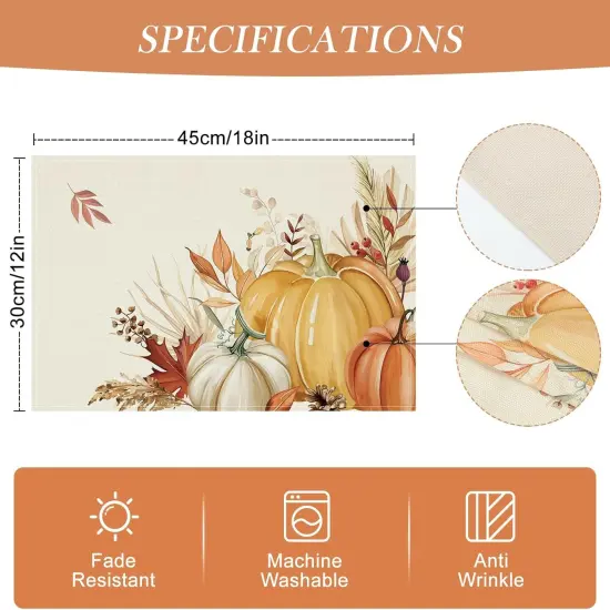 Set of 4 Pumpkin Leaves Fall Placemats - 12x18 Inch {5}