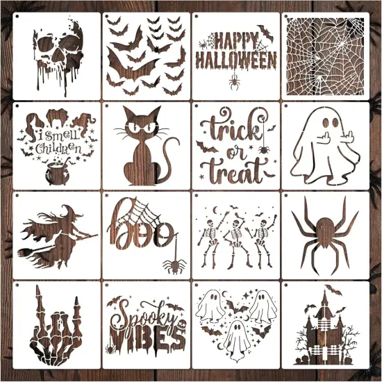 Halloween Hey Boo Spider Web Trick or Treat Witch Stencils(16 Halloween 7.87in) {6}