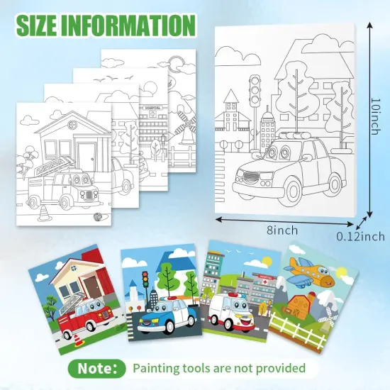 4 Pcs Car Theme Pre Drawn Canvas - 8" x 10" {2}