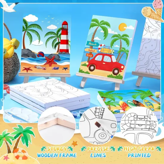 8 Pack Pre Drawn Stretched Canvas - 8x10 Inch (Summer Beach) {4}