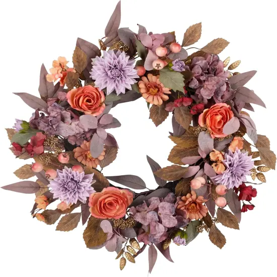 24" Artificial Fall Wreath with Hydeangeas {1}