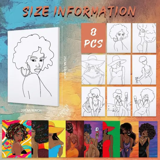 8 Pack Pre Drawn Canvas for Painting for Adults Image(8x10) {2}
