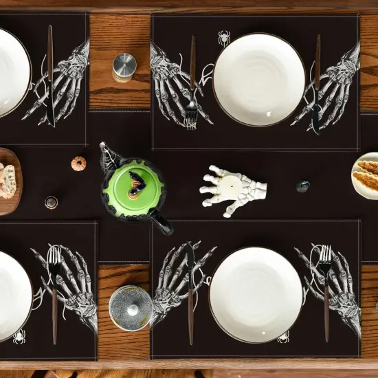 Skeleton Hand Halloween Placemats Set of 4(Black/Beige) {4}