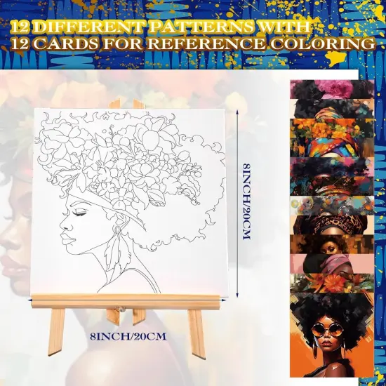 12 Pcs Pre Drawn Canvas - 8 x 8 Inch (Black Girl) {2}