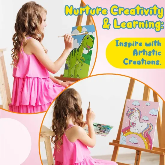 84-Pc Kids Paint Set &ndash; 12 Animal Canvases, Brushes, Paints, Palettes & Apron (8 x 10 Inches) {4}