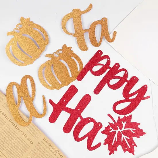Happy Fall Banner Glitter (Orange Red) {4}