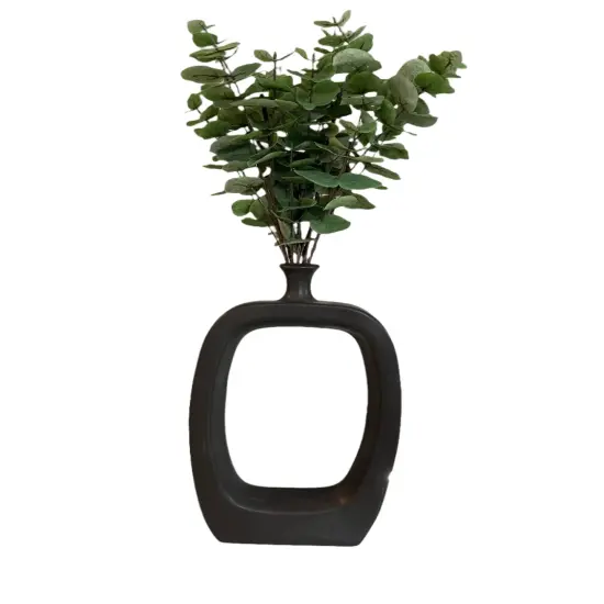 Modern Black Ceramic Cut-Out Vase, Sculptural Minimalist Home Décor Accent, Abstract Matte Vase for Shelf, Table, or Entryway {5}