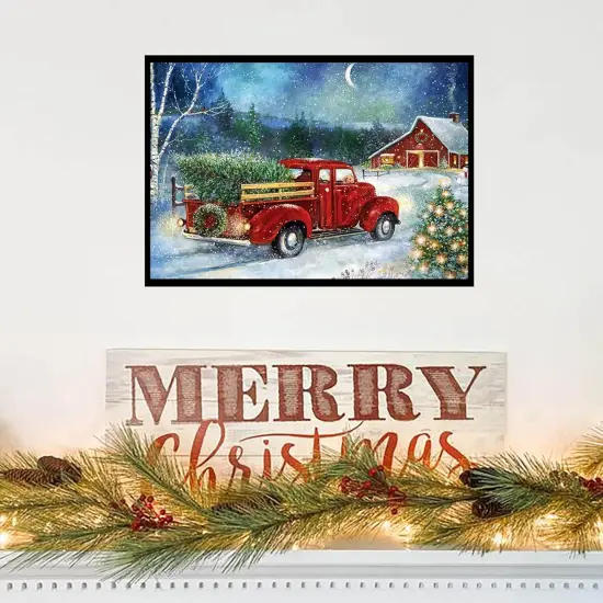 Red Truck 5D Paint with Diamond Kit - Snowy Night {5}