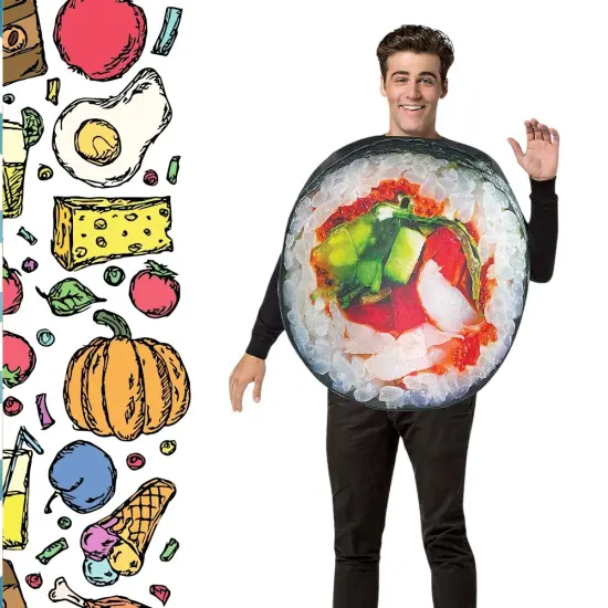 Get Real Sushi Roll Adult Costume Funny Food Tunic Photo Print Halloween Party Outfit {5}