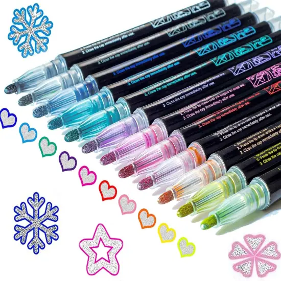 12 Shimmer Metallic Glitter Markers Outline Glitter Pens {1}