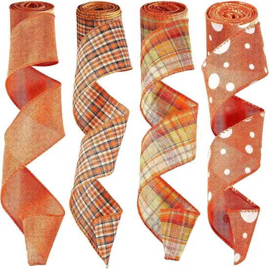 4 Rolls Fall Plaid Burlap Ribbon Thanksgiving Ribbon {1}