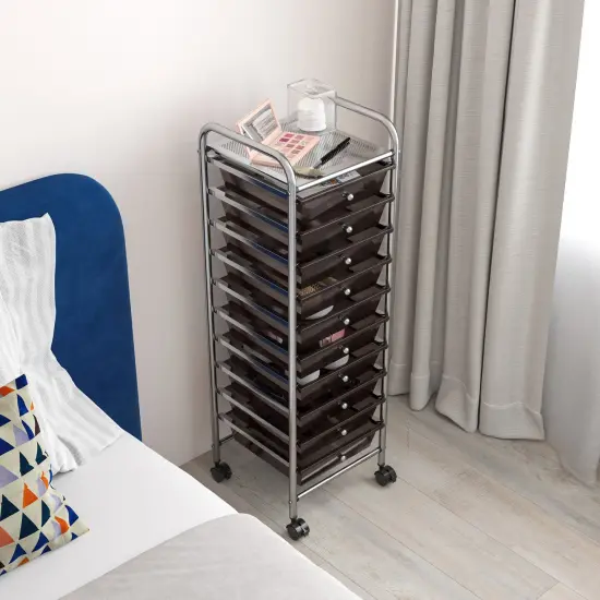 Seville Classics 10-Drawer Organizer Cart, 12.8" W x 15.35" D x 38.2" H Black {1}