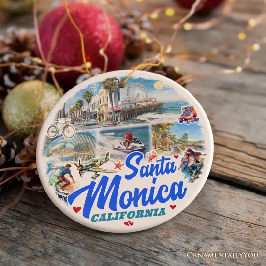 Santa Monica Resort Town Ceramic Ornament, California Coastal Christmas Souvenir and Decoration {6}